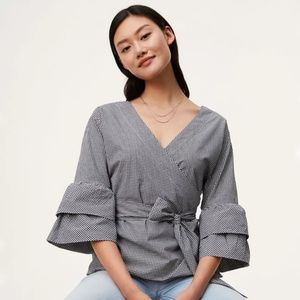 LOFT Tops - NWT LOFT check wrap tiered flare sleeve top LOFT Tops - NWT LOFT check wrap tiered flare sleeve top